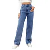 Dames jeans dames button hoge broek pocket taille elastische broek denim gat losse dames zomer casual jumpsuits