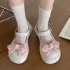 Klänningskor Lucyever Kawaii Pink Bowknot Mary Jane Shoes Women Buckle Strap Platform Shoes Woman Thick Bottom Rund Toe Lolita Flats Kvinna 230719