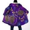 Męskie mieszanki wełny zimowi mężczyźni dla kobiet płaszcz z kapturem Aborygen naidoc Tydzień Purple Turtle Lizard Sun 3d Prowadź Perlee Wind Breaker Warm Hood Cloak HKD230718