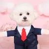 Hundkläder bröllopsklänning bärbar husdjur kostym blupplindning kostym skjorta formell smoking klädsel för hundar pudel
