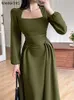 Urban Sexy Jurken WannaThis Plooien Bladerdeeg Mouw Corset Midi Jurk Elegante Bodycon Herfst Party Casual Lady Lange Streetwear 230719