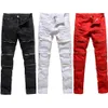 Calça Jeans Destroyed Rasgada Masculina da Moda Preto Branco Vermelho Fashion College Boys Runway Calça Jeans Skinny Com Zíper Reta Jean2887