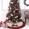 Décorations de noël 120 cm jupe d'arbre lin tissu à carreaux tissu de noël bas décor tapis 2023 joyeux Noel tablier