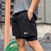 Mannen Shorts NIEUWE Mannen Fitness Bodybuilding Shorts Gym Workout Mannelijke Rits Zakken 2 In 1 Dubbellaags Sneldrogende Sportkleding Jogger Strand Shorts L230719