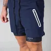 Men's Shorts 2022 New Summer Running Shorts Men Jogging Fitness Training Quick Dry Bodybuilder Men 2 in 1 Navy Blue Casual Shorts L230719