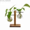 Wazony terrarium hydroponiczne wazony rośliny vintage kwiat przezroczystą wazon drewniana rama szklana rośliny tabletopa dom Bonsai Decor 510 R2 Z230719