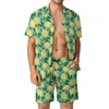Men's Tracksuits Fresh Yellow Lemon Men Sets Citrus Fruit Print Retro Casual Shirt Set Short-Sleeved Graphic Shorts Summer Beach Suit Plus