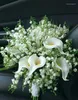 Bröllopsblommor nzuk calla lily bukett för brudtillbehör brud brudtärnor vit plast dal äktenskap buquet