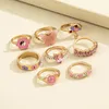 Cluster Rings Pink Acrylic Butterfly Knuckle Ring Set For Women Crystal Enamel Mushroom Yin Yang Flower Girls Fashion Jewelry