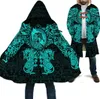 Men's Wool Blends Winter Mens Cloak Tattoo Dragon And Wolf Tattoo Cyan/Red 3D Printed Fleece Hooded Coat Unisex Casual Thick Warm Cape coat PF66 HKD230718