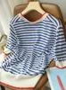 Camiseta de mujer Cuello en V Camiseta de punto fino Mujeres Hit Color Patchwork Rayas Camisetas Manga corta Verano Tops Moda coreana Ropa de mujer 230718