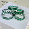 Band Ringen Zakol Mode Groene Zirconia Ringen Voor Vrouwen Geometrie Crystal Ring Party Vrouwelijke Sieraden J230719