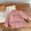 Pullover 2023 New Winter Girl Baby Ruffle Knitting Bottoming Shirt Boy Children Solid Long Sleeve Tops Kid Striped Casual Cotton Sweater HKD230719