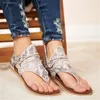 Summer Shoes Women Leopard Print Artificial Pu Fashion Retro Trend Flat Flip Flops Beach Roman Sandals Plus Size