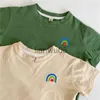 Camisetas verão 2022 meninos e meninas com estampa de arco-íris camiseta de manga curta fofa unissex infantil algodão solta tops casuais x0719