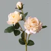 Fleurs décoratives 4 Pcs Rétro 3 Têtes Automne Pivoine Fleur De Soie Pour La Maison Salon Décor Ornement Bouquet De Mariée Arrangement De Mariage