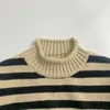 Pullover Winter Toddler Baby Girls Boys Striped Rolled Turtleneck Knitted Sweater Coat Child Knitwear Pullover Kids Outfit Tops 1-8 Years HKD230719