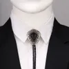Bolo Ties Western Cowboys Fashion Natural Turquoise Water Drop Diamond Shape Necktie Leather Rope Male Bolo Tie Dropshipping HKD230719