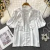 Women's Blouses French Vintage Puff Sleeve T Shirt Womens Single Breasted Ruffles And Tops For Women Casual Woman Blouse Summer Dropship