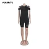 Dames Trainingspakken Pulkritu Mode Set Knipsel Diamanten Schouder Rits T-shirt En Shorts 2023 Chique Twee 2 Stuk Outfits Trainingspak