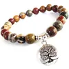 MG0839 8 mm Picasso Jasper Bracelet for Women New Design Tree of Life Charm Yoga Mala Bracelet Energy Protection Jewelry305s