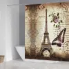 Dusche Paris Duschvorhang Braun Vintage Eiffelturm Duschvorhang Stoff Blume Badezimmer Dusche mit