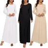 Casual Dresses 2023 Autumn Abaya Islamiska kläder Kvinnor Fashion Elegant O-Neck Solid Muslim Dress Dubai Abayas Spring Ladies Long Robe