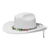 Berets Western Cowboy Hat for Women Men Cowgirl z etnicznymi koralikami przycinają trilby na świeżym powietrzu