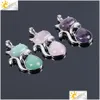 Pendant Necklaces Csja Kitty Cat Kitten Charms Necklace Pendants For Girl Gift Chakras Natural Gemstone Beads Real Amethyst Rose Qua Dho81