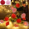 Strängar Rose LED Flower String Lights Garland Fairy 3M 20LEDS Romantisk lampa för bröllop Valentines Day Christmas Party Decoration