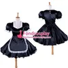 Sissy Maid Black Satin Uniform Lockable Dress Cosplay Costume per l'animazione Mostra Beach Holiday Sexy Prom Night Dresses240p