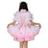 Abito gonfio rosa chiaro in organza con chiusura a chiave Sissy Maid Costume su misura201q