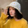 Berets Women Hollow Out Flowers Crochet Bucket Hat Spring Summer Beach Sun Female Korean Casual Foldable Sunproof Fisherman Cap