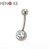 Ny G23 Titanium Belly Bar Navel Rings krökta 14G Crystal Double Clear Stone Gem Fashion Body Piercing Jewelry2545