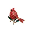 20 Pcs Lot Rhinestone Brooches Red Cardinal Crystal Christmas Holiday Small Bird Animal Pins For Women Man Gift275l