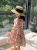 女の子のドレスガールドレス新しい子供用服の夏の新しいコットンビーチカウボーイステッチパターンガールドレス3-7Y R230719