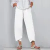 Pantaloni da donna s Summer Cotton Linen Gamba larga larga per le donne Plus Size Casual Cropped Boho Elastico in vita Pantaloni oversize 4XL 230719