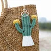 Llave del coche Tejido hecho a mano Planta verde Cactus Llavero Bohemia Mochila Colgante Llavero Borla Cuerda de algodón Coche Colgante Titular de la llave Joyería x0718