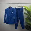 Designer Hommes Blazers Costumes Vêtements Classique Lettre Imprimer Manteaux Hommes Coopération II Slim Fit Casual Style Occidental Pantalon Robe Survêtement Bleu Foncé