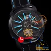 AXF Octo 102910 Hand Winding BVL206 Tourbillon Mecânico Mens Watch Sapphire PVD All Black Blue Skeleton Dial Bracelete Relógios Super Editon Swisstime B2