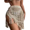 Women's Swimwear Womens Crochet Knit Sheer Fishnet Bikinis Cover Up Skirt Fringed Tassels Hem Side Drawstring Mini Beach Skirts Swimsuits