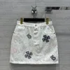 Flower Pattern Button Skirts Jeans Women Casual High Waist Lady Skirt Pocket Skirt