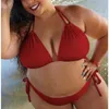 Traje de baño de talla grande para mujer, traje de baño con sujetador acolchado de realce sólido para mujer, conjunto de Bikini de verano 2023, traje de baño, biquini brasileño 230719