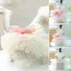 개 의류 1pc 푹신한 새시 레이스 드레스 나비 넥타이 메쉬 패치 워크 애완 동물 꽃 자수에 쉽게 작은 개를위한 사랑스러운 의상을 입을 수 있습니다.