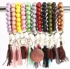 11 kleuren Houten Armband Sleutelhanger met Kwasten Sleutels DIY Houtvezel Pandent Hout Houten Kraal Bangle Sleutel Versieren