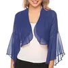 Damenblusen, einfarbig, Rüschen, ausgestellte Ärmel, Chiffon-Cardigan, kleines Schulteroberteil