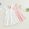 Vestidos da menina ma bebê 3-8y crianças criança menina vestido de verão crianças meninas plissado a linha vestidos de aniversário roupas