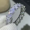 클러스터 반지 Choucong Jewelry 925 Sterling Silver Full Princess Cut White Topaz CZ Diamond 여성 웨딩 밴드 반지 선물