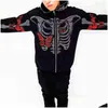 Moletons com capuz masculino Zip Hoodie Roupas masculinas Y2K Moda Goth Strass Borboleta Estampa de esqueleto Suéter de manga longa sobre Dhu3I