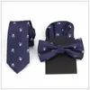 Bow Ties Męska czaszka Slim Fashion Black Bowtie impreza granatowa krawat z zestawem czerwony ręcznik kieszonkowy